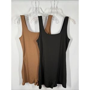 B24 two Women bodysuits black brown tank shorts size medium
